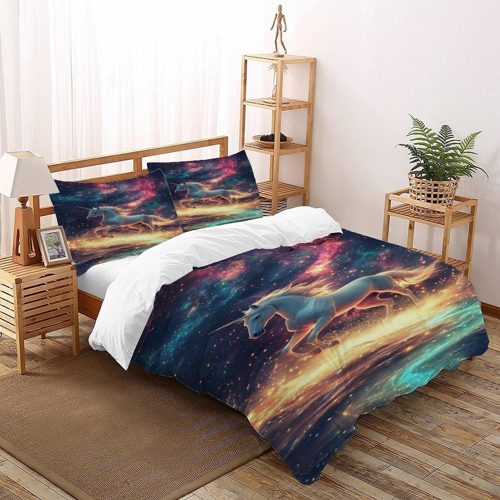 Housse de couette 260x220 animal licorne taies d'oreiller microfibre adulte