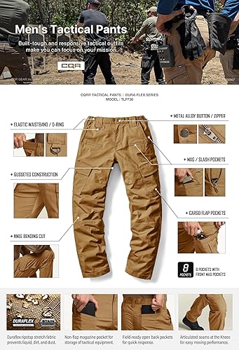 Miniatura 4 de CQR Pantalones tácticos Flex Ripstop para hombre, pantalones cargo elásticos resistentes al agua, pantalones de trabajo ligeros EDC para senderismo