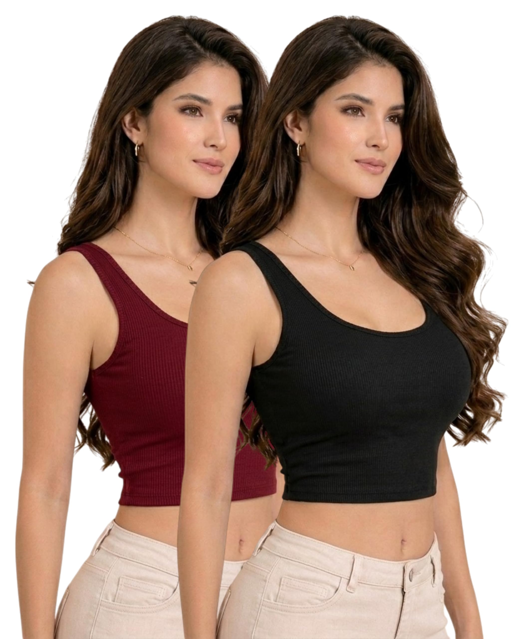 Women's Ribbed U-Neck Crop Tank Top (Pack of 2) | Stylish Black & White Sleeveless Slim Fit Tops | Premium Stretchable Rib Knit Western Summer Wear for Girls & Women discount deal
