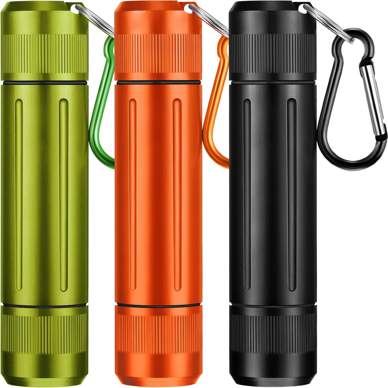 Outus 3 Pcs Metal Container Portable Sealed Container Bottles Aluminum Alloy Case Waterproof Jar Travel Bottle with Key Chain for Outdoor Camping Trip