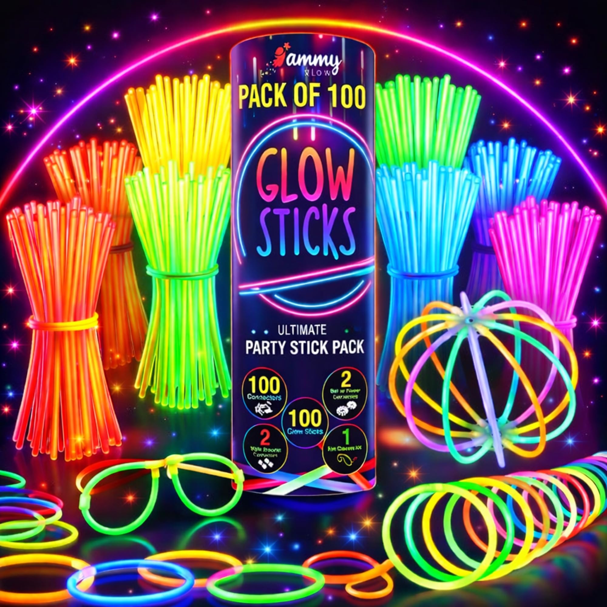 – 205 Pcs Glow Sticks Bulk Party Pack – Glow in the Dark Party Supplies with Glow Bracelets & Necklaces – New Years Eve Party Supplies (Tube Packed)