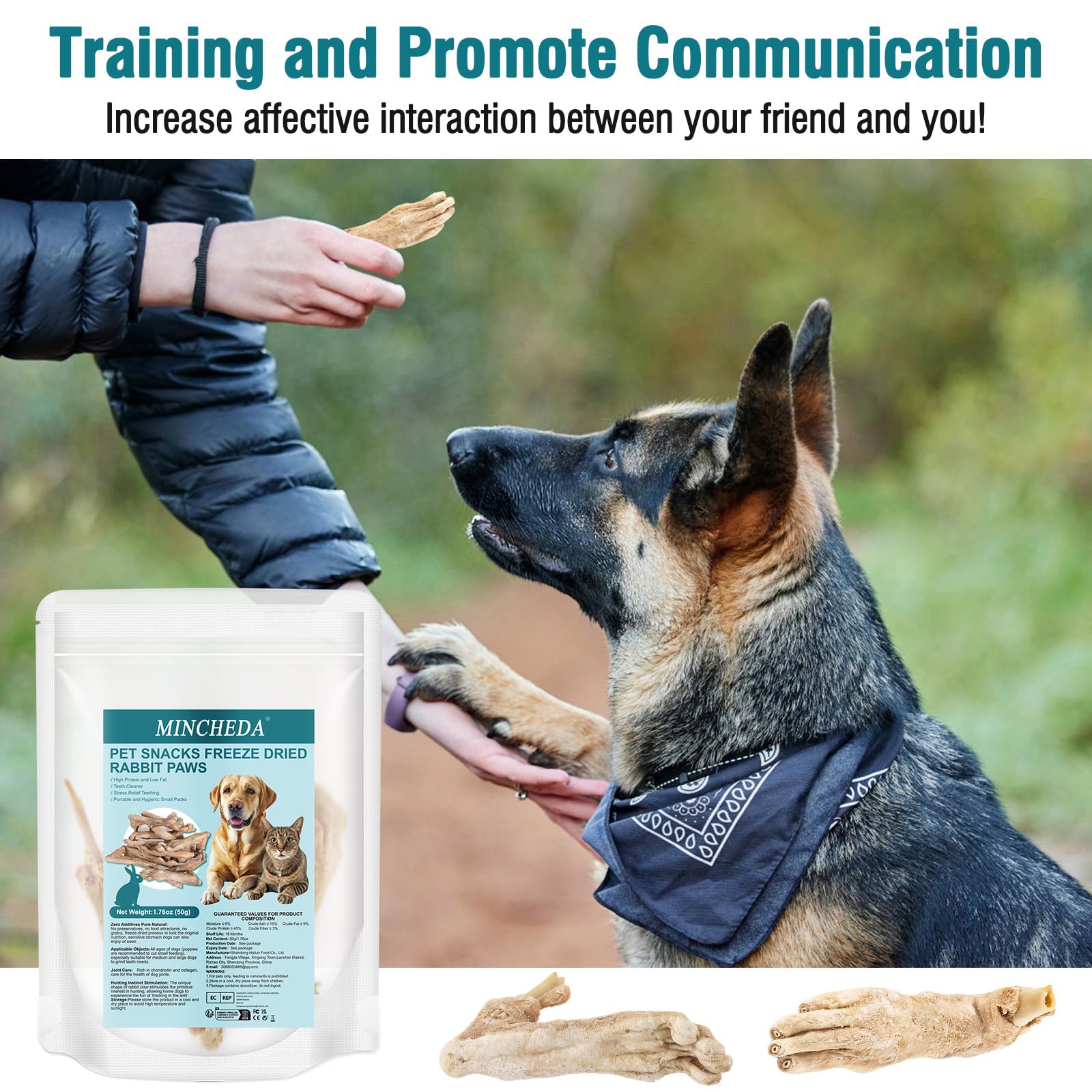 Friandises pour Chiens à Base de Pattes de Lapin lyophilisées Friandises à mâcher Naturelles sans céréales pour Chiens Single-Ingredient, High-Protein Snacks,Hypoallergenic (50g/1.76oz)