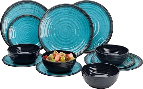 Granite Aqua Premium Plus 12pc Dinner Set Melamine Tableware Dinnerware