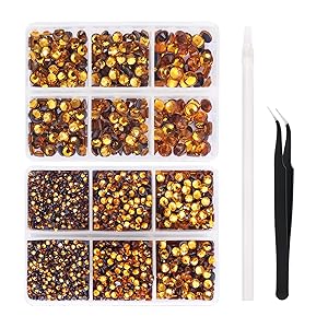 Nibiru 6616pcs Mixed Sizes FlatBack Crystal Rhinestones for Crafts - Round Glass Gems with Tweezers and Picking Pen (Gold Yellow)