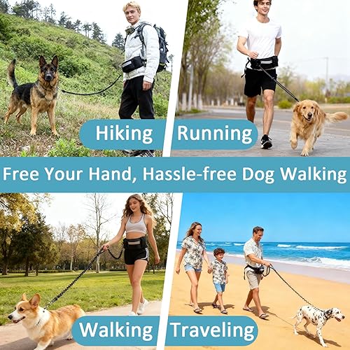 Miniatura 5 de Correa de perro manos libres con bolsa de cremallera, correas resistentes para perros caminando, correr, senderismo, cinturón ajustable con paquete