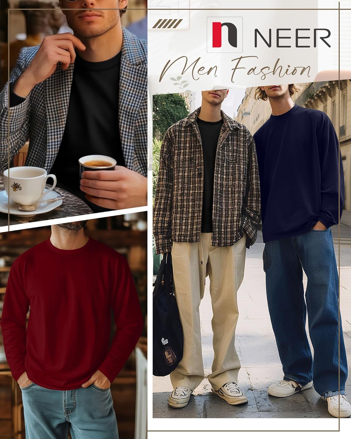 Neer 4 Pack Mens Big and Tall Shirts Cotton Long Sleeve Crewneck Casual Tops Plus Size Basic Tee Shirts Multipack - Image 4