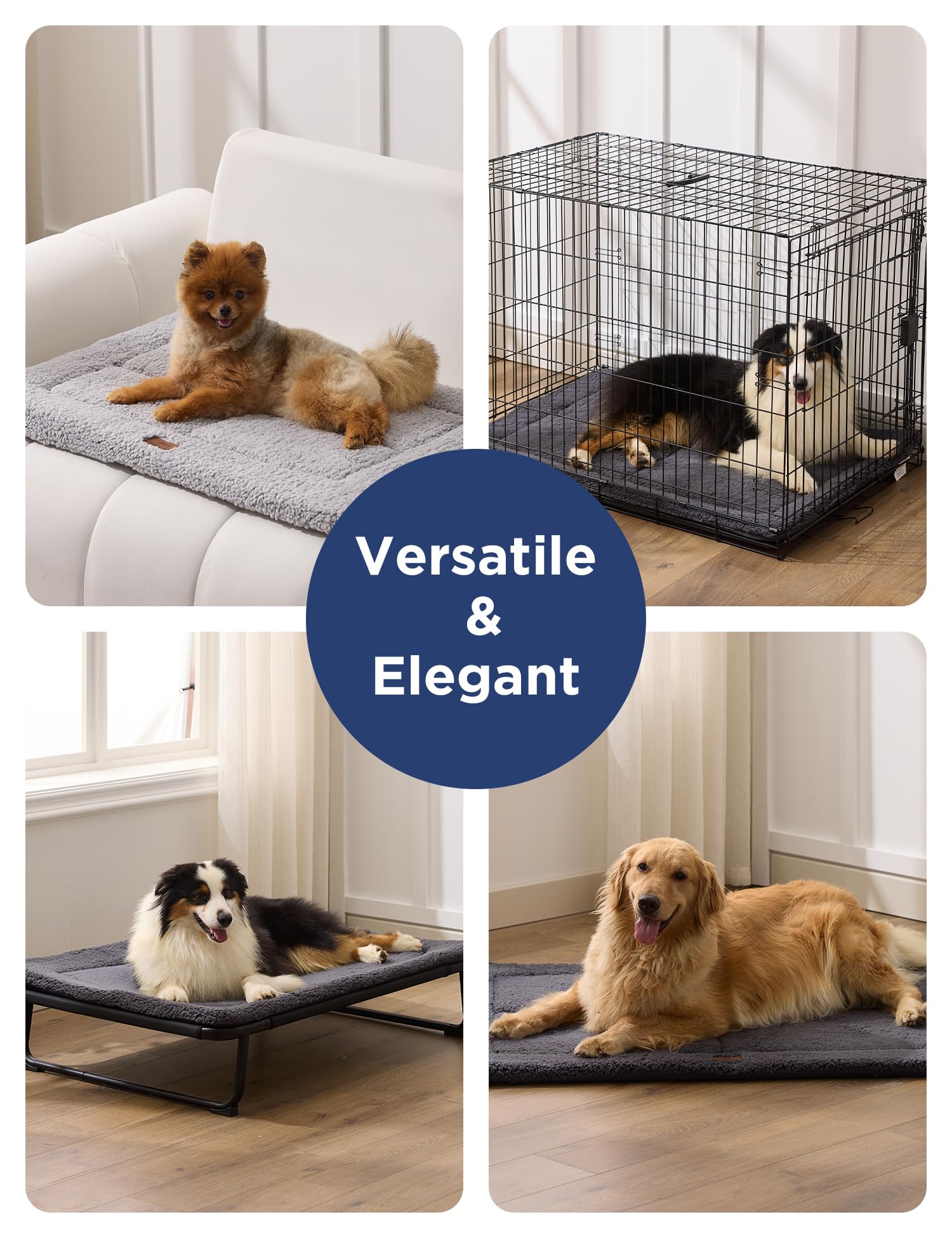 Joydeco Tapis de cage pour chien à profil bas réversible, lavable avec polaire ultra douce, design compact, tapis de niche pour animaux de compagnie de très grande et moyenne taille, 112 x 81 cm, gris