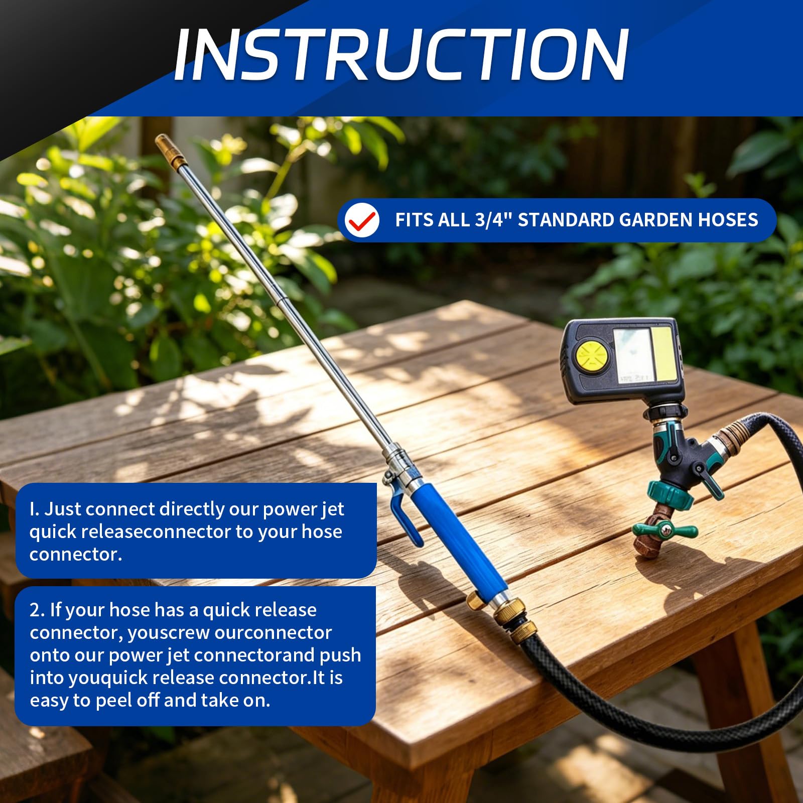 Lanza de Presion, FainFun Pistola de Agua a Presión, Lanzadera de Agua a Presion, Hidrolimpiadora, Jet Jardin, Se Necesita una Bomba de Presión o una Conexión Directa al Instrumento (Azul 2)