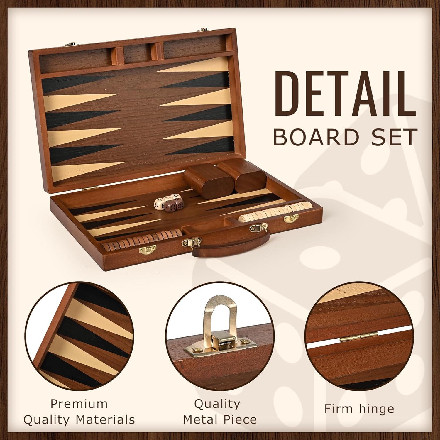 ropoda Sapele Wood Backgammon Board Game Set (15 Inches) for Adults and Kids - Classic Board Strategy Game - Portable and Travel Backgammon Set with Wooden Playing Pieces and Accessories
