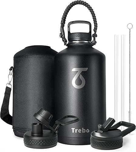 Miniatura 45 de Trebo Botella de Agua de 24 oz Aislada con Tapa y Pajita, Termo de Acero Inoxidable de Doble Pared al Vacío con Mango de Paracord, Frasco Deportivo