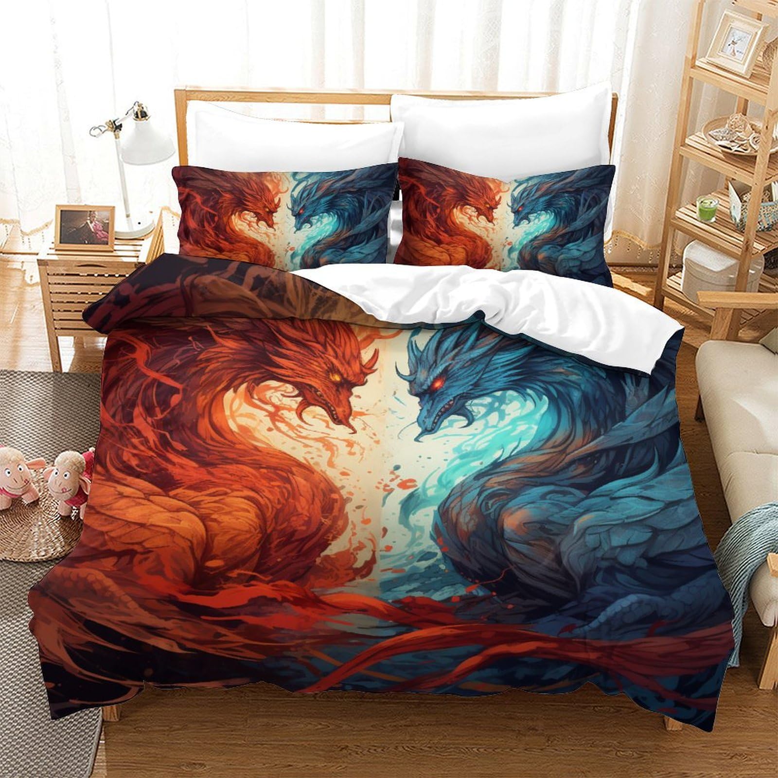 Housse de couette dragon 3D avec fermeture éclair pratique 200x200cm