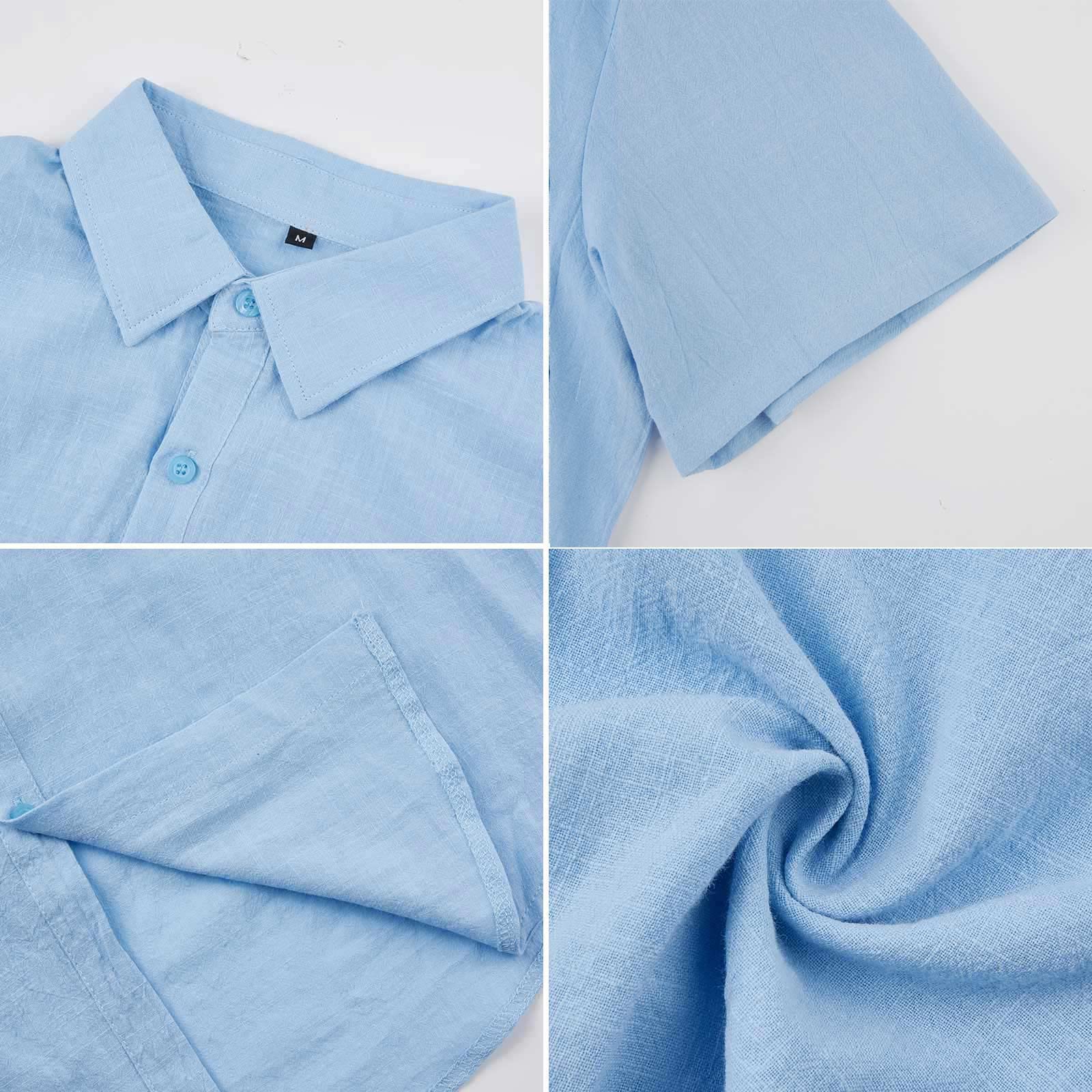 Halfword Uomo Camicia Lino Manica Corta Estiva Casual Risvolto Cotone Hawaiian Tinta Unita Vacanze Beach