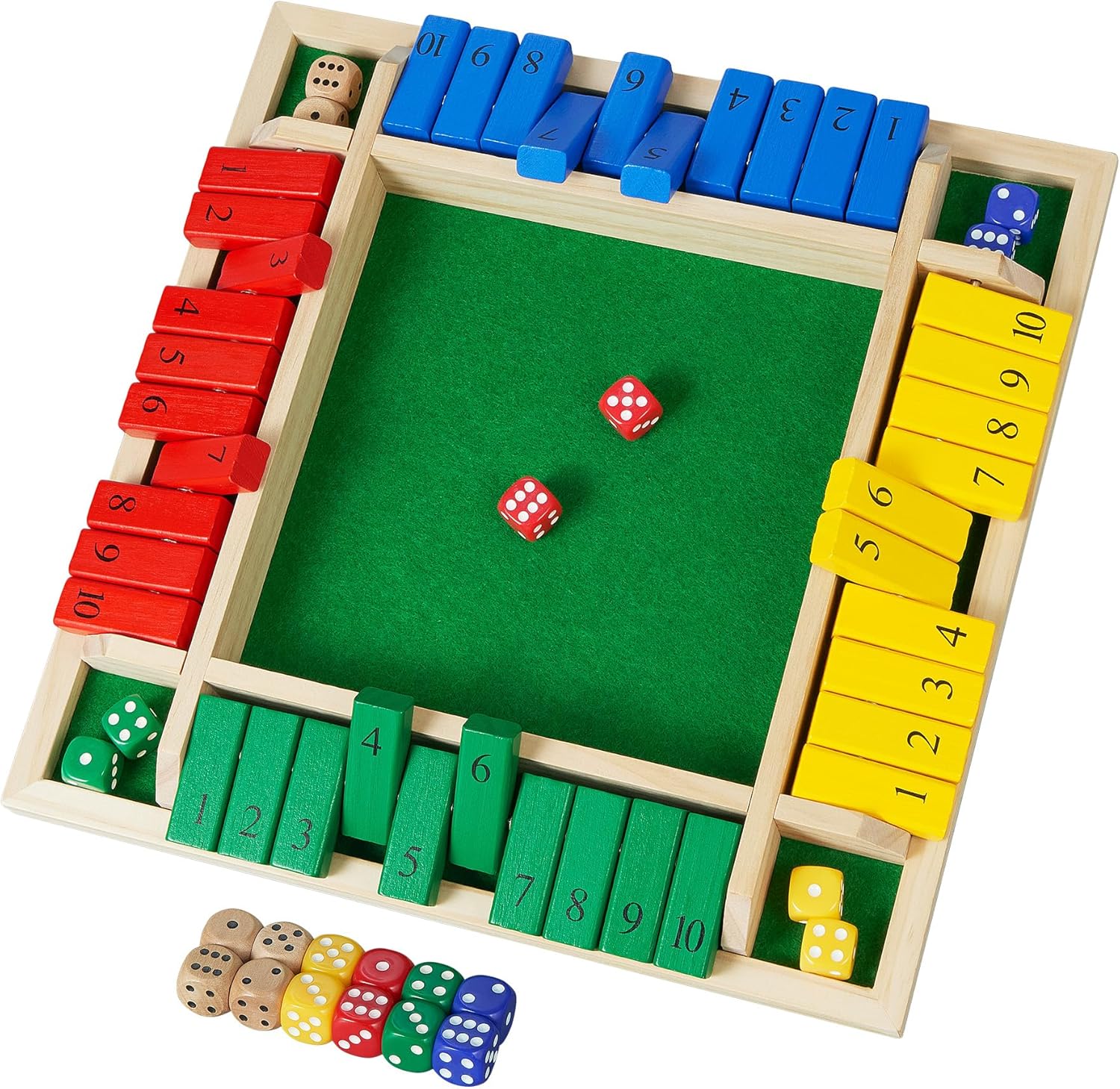 AMEROUS Shut The Box Dice Game-12 inches-Colorful Design-1-4 Players-12 Dice-Gift Package, Classic 4 Sided Wooden Board Game for Adults Kids, Classics Board Game