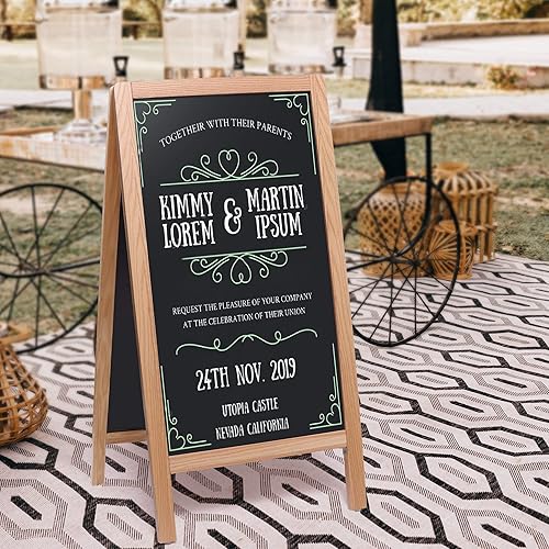 Miniatura 7 de Letreros rústicos de pizarra de 20 x 40 pulgadas, caballete de pizarra de madera de roble natural con marco en A, doble cara, de pie, de pie,