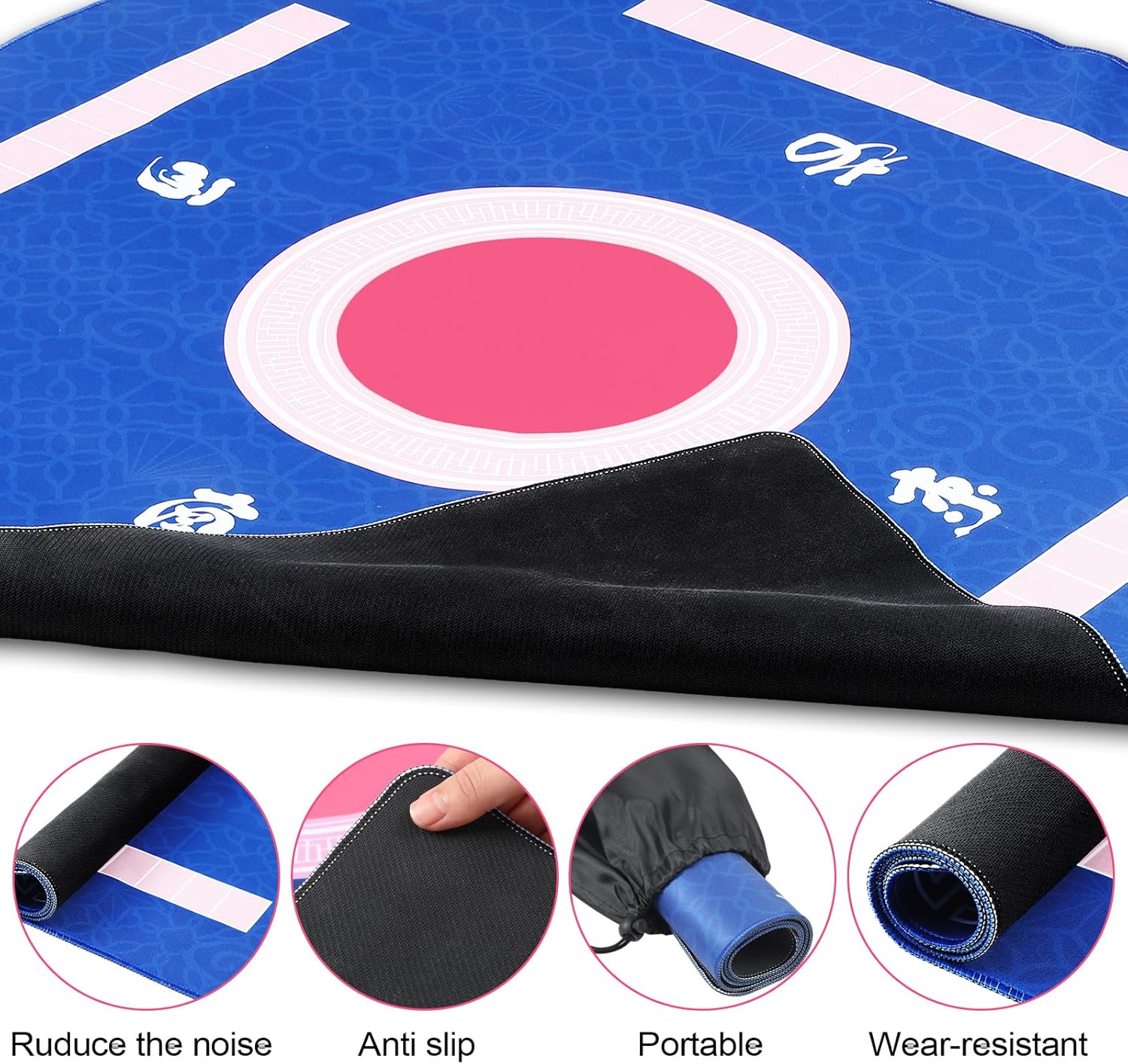 Breling Mahjong Mat for Table, 31. 5" Anti Slip and Noise Reduction Mahjong Table Cover, Large Gaming Mat with Carrying Bag for Poker, Dominoes, Card and Board Games(Blue and White Porcelain)