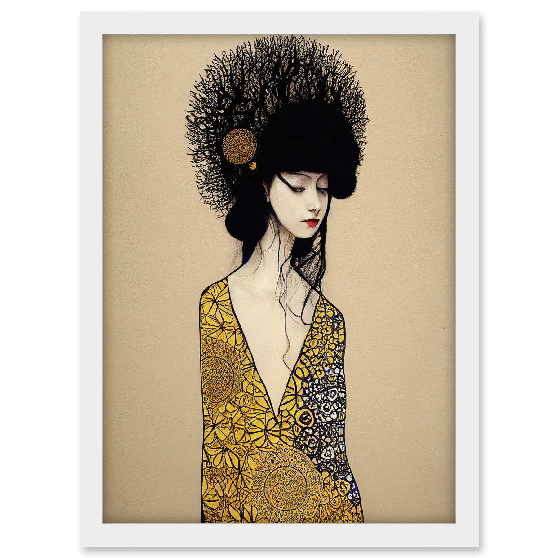Wee Blue Coo The Goddess in Gold Black Klimt Style Robe Artwork Framed A3 Wall Art Print