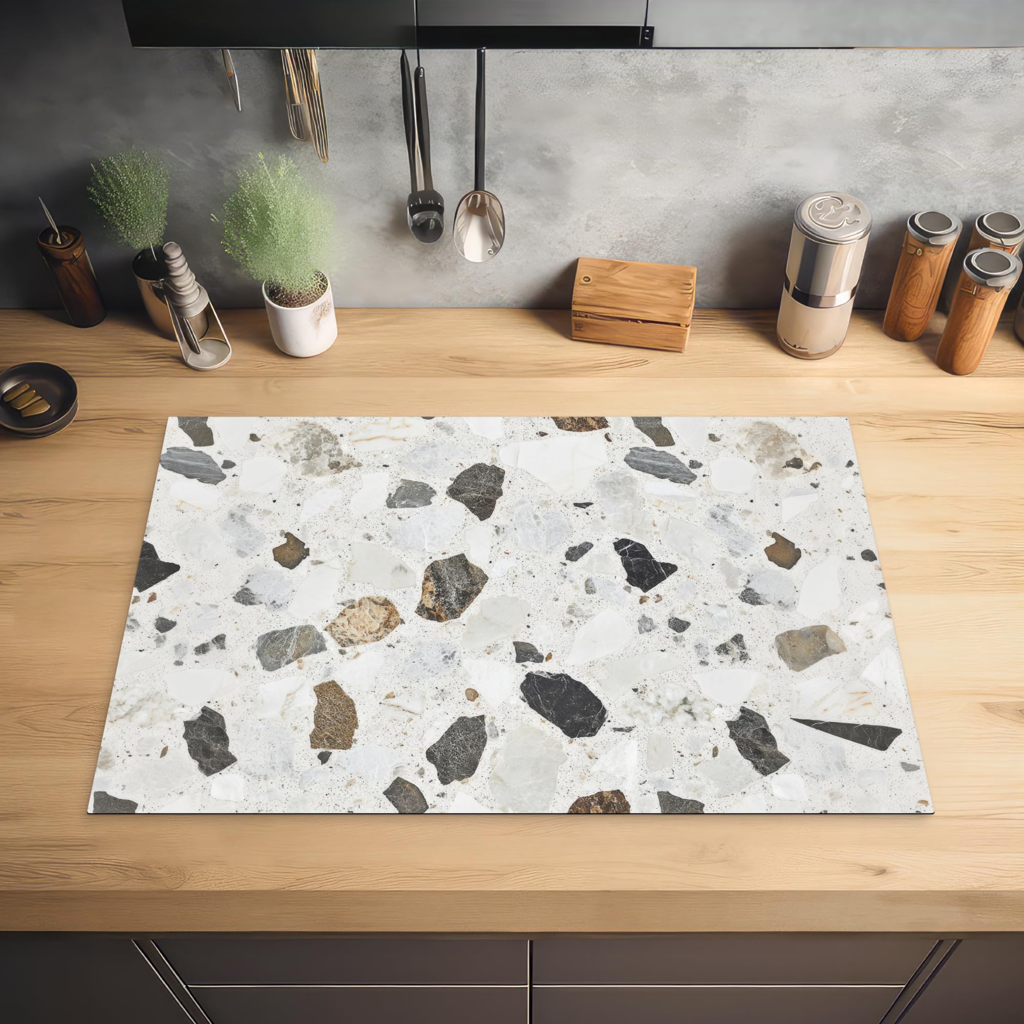 KitchenYeah© Protection Plaque Induction Protege Deco Cuisine Cache Protège | 78x52 cm - De Cuisson Accessoires Marbre - Terrazzo - Décoration - Intérieur