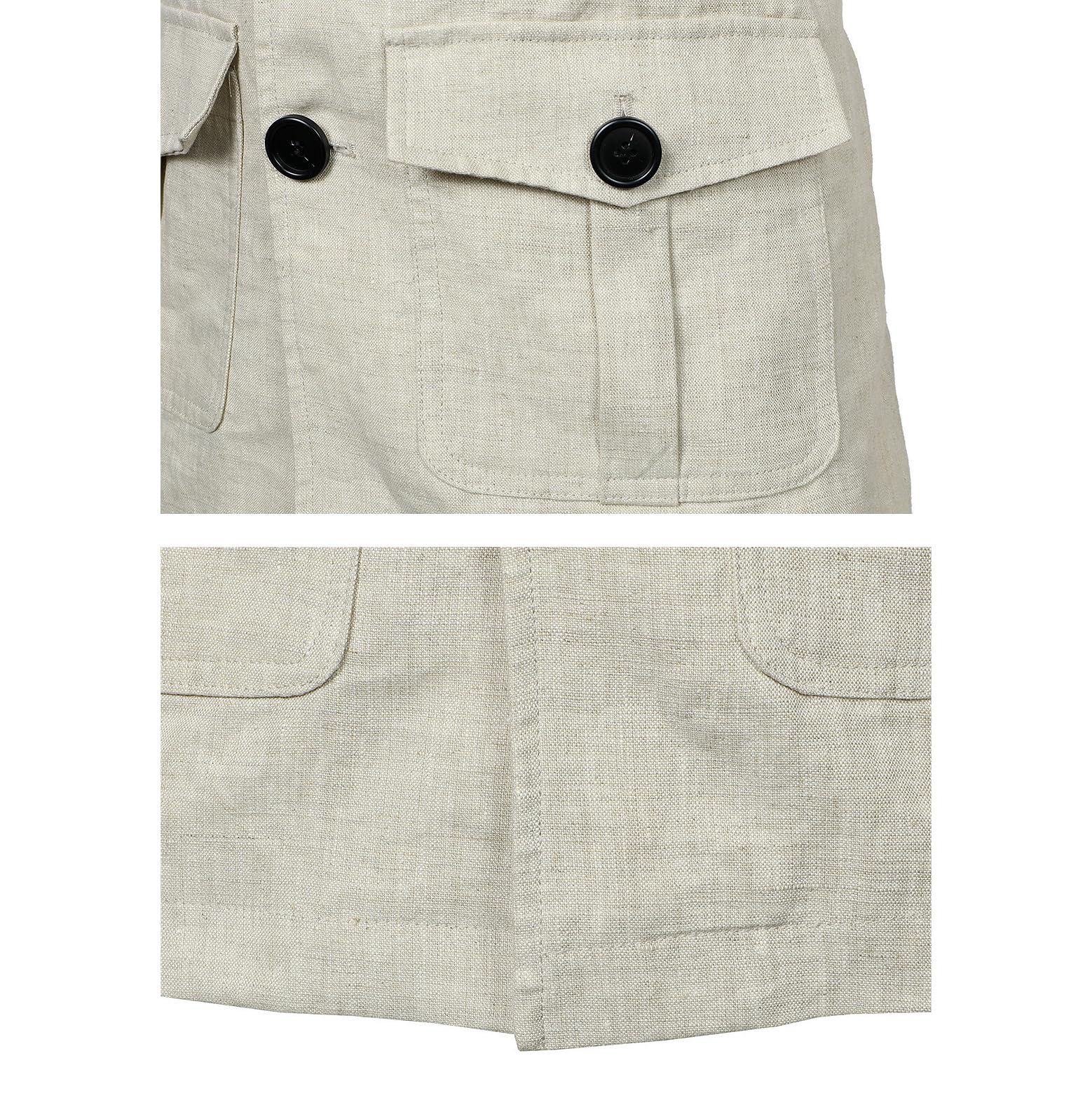 EsukAr Mens Ligero Safari Chaqueta Casual Lino Botón Hasta Multi-Bolsillo Abrigo Cargo Outwear