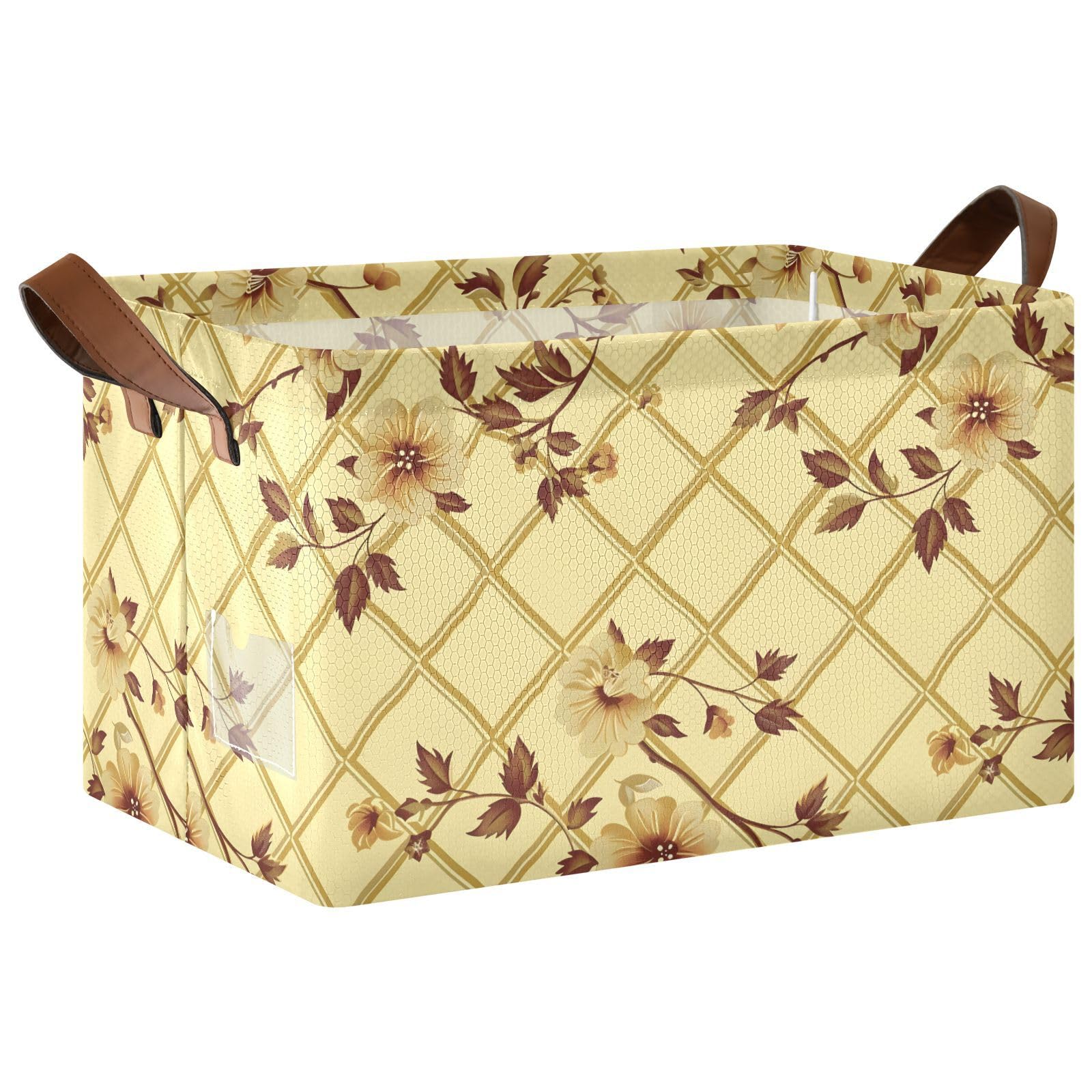 Panier de rangement à carreaux jaunes grand bac cube vêtements