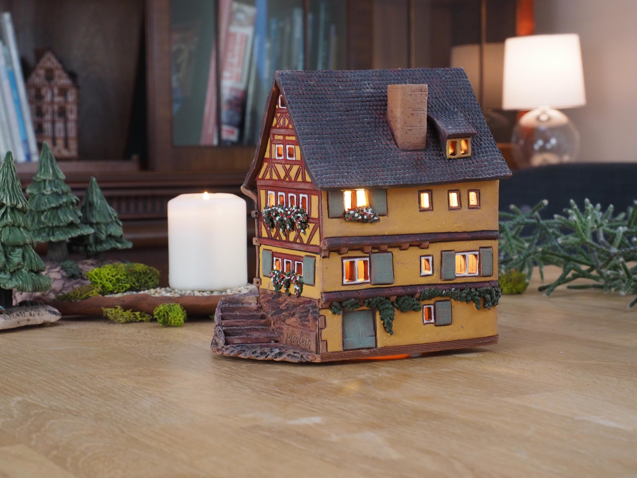 Aroma Lichthaus Keramik Weihnachtshaus, Lichthäuser Weihnachtsdorf, Teelichthaus, Handarbeit Künstlerisches Nachbildung Miniatur, Historisches Haus Plönlein in Rothenburg, Deutschland, C260AR