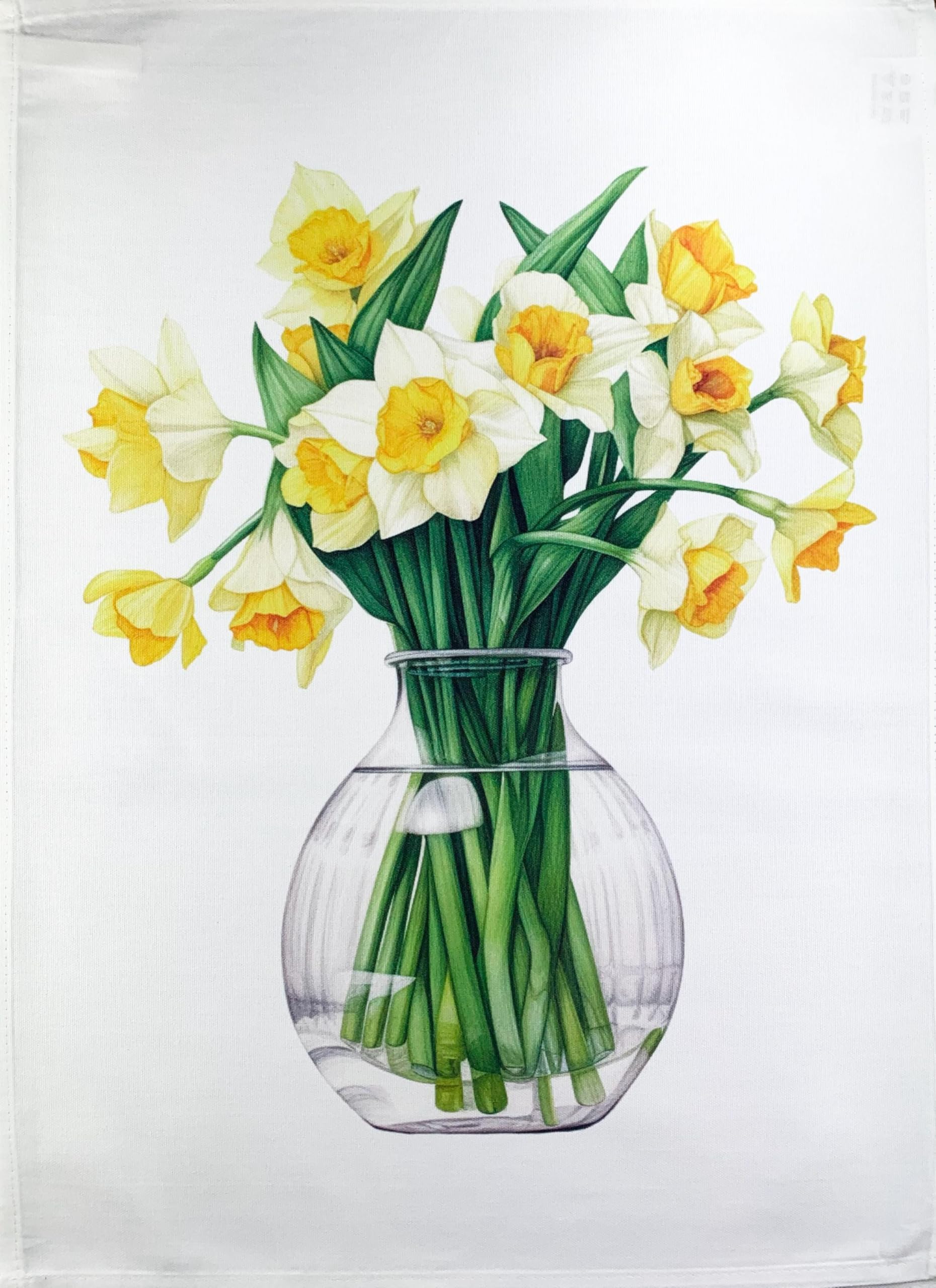 Half A Donkey White Vase Of Spring Daffodils Large Cotton Tea Towel