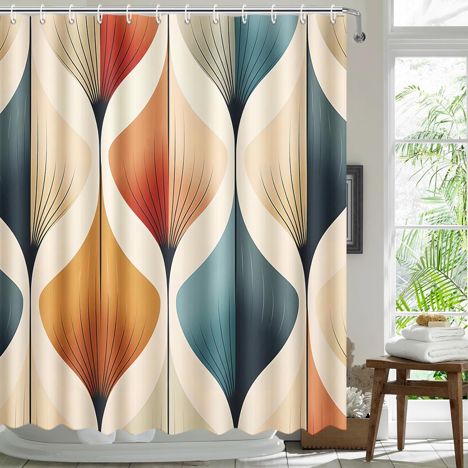 MEHOFOND Mid Century Modern Shower Curtain Vintage Boho Bath Curtain