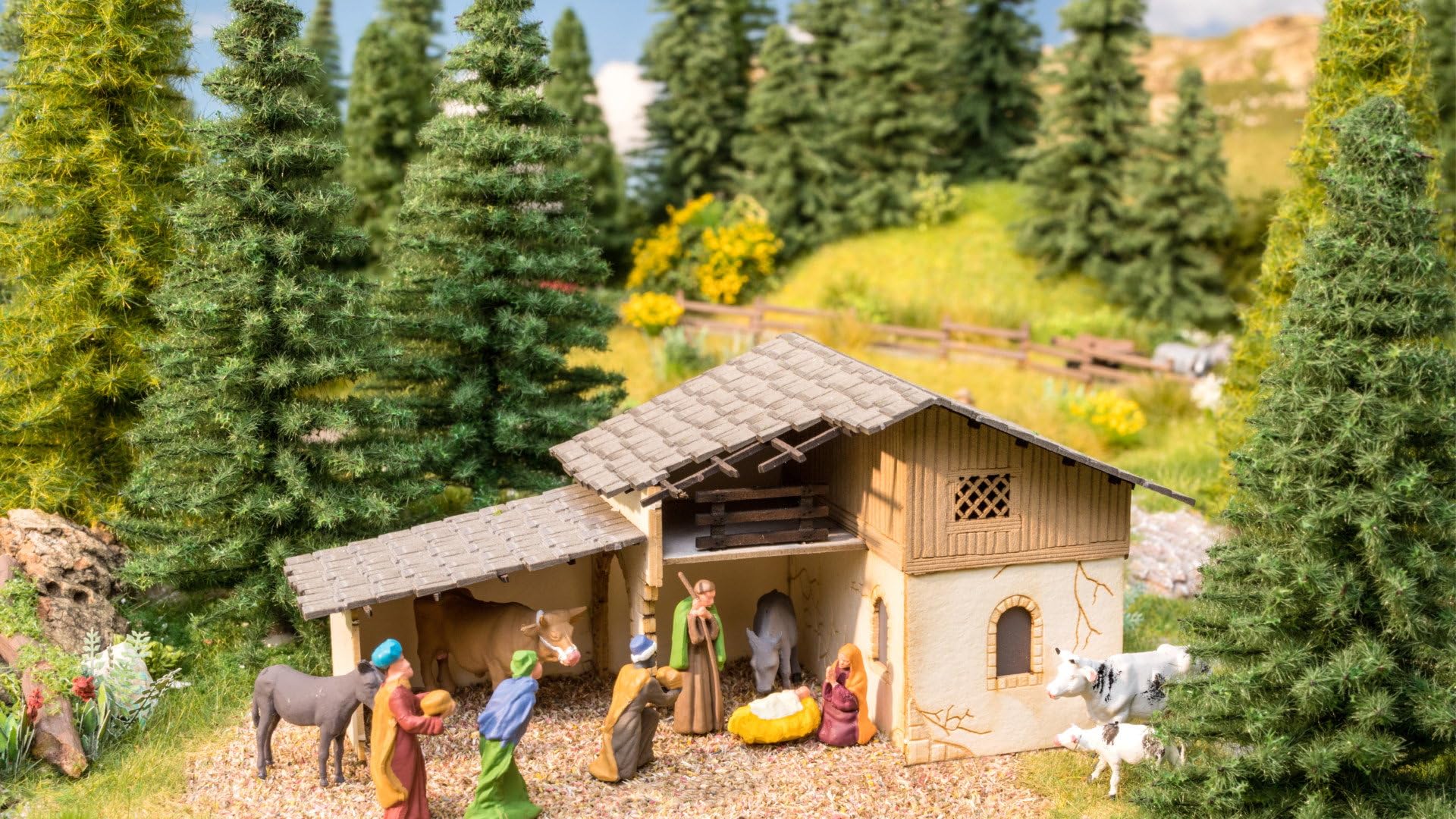 NOCH Themen-Set „Weihnachtskrippe“, Modellbau Krippe, inkl. Figuren und Zubehör für die Spurweite H0, ideal zum Basteln und Dekorieren
