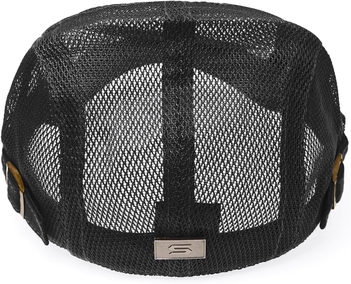 Men's Mesh Cap Breathable Summer Newsboy Hat Adjustable Beret Ivy Cap Irish Cabbie Driving Hunting Hats