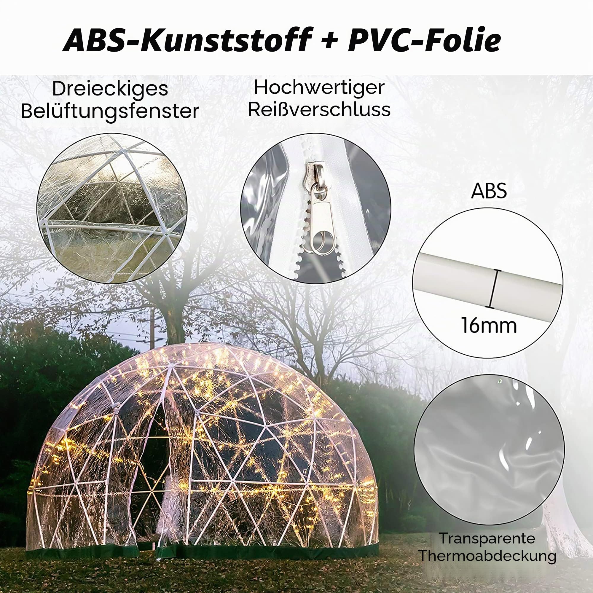 Garden Igloo Dome, 12FT PVC Bubble Dome, Geodätische Kuppel mit PVC Abdeckung, Luftblasen Dome Zelt, Outdoor Clear Dome Camping Cabin Bubble Zelt, für