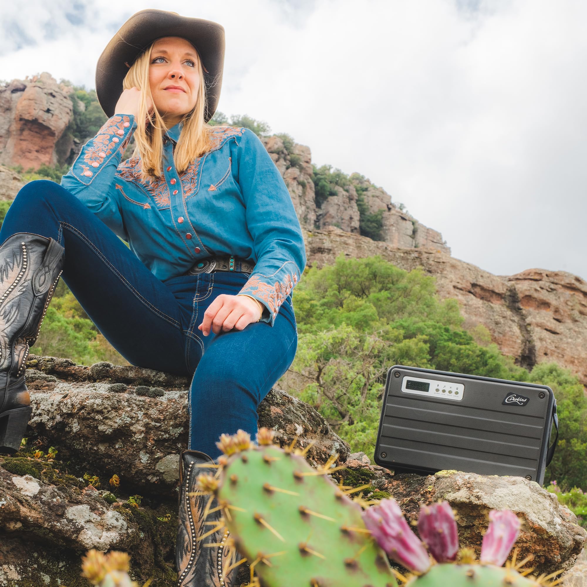 C.Perkins - ROADY-FL - Le TOUT-EN-UN professionnel de 100W, sur batterie, avec 1 micro sans fil UHF et un panel de fonctionnalités - Bluetooth, USB, Jack, Micro-SD - Cuir noir