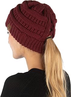 Funky Junque Criss Cross Hat Womens Beanie Tail Messy Bun High Ponytail Knit Cap