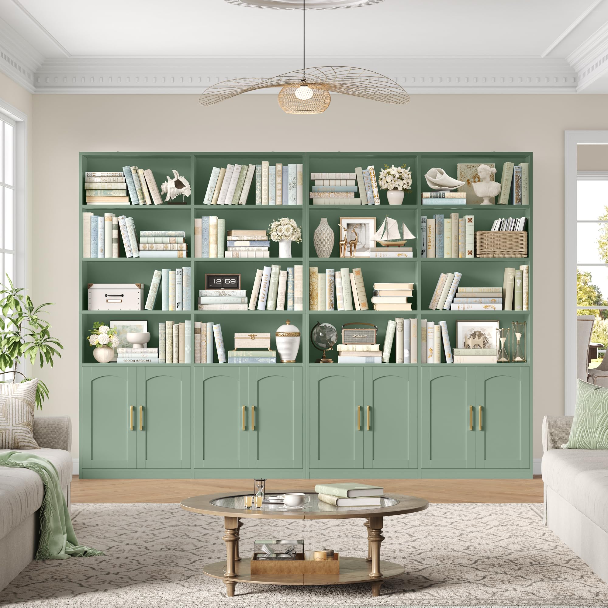 FACBOTALL Bookshelf and Bookcase with Doors, Double Wide Large Bookshelves — product photo