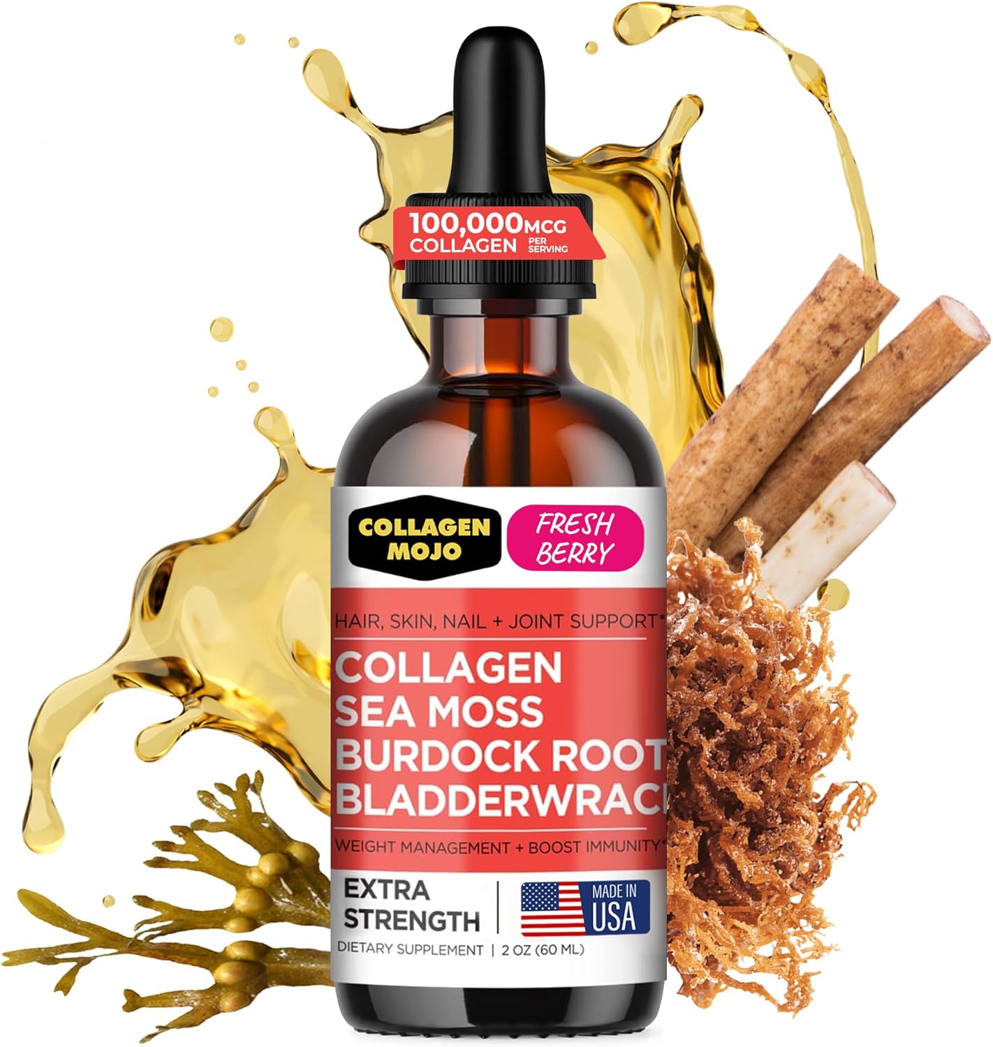 Collagen Mojo Liquid Collagen Peptides with Sea Moss, Burdock Root & Bladderwrack + Liquid Collagen Peptides with Ashwagandha, Elderberry & L-Theanine