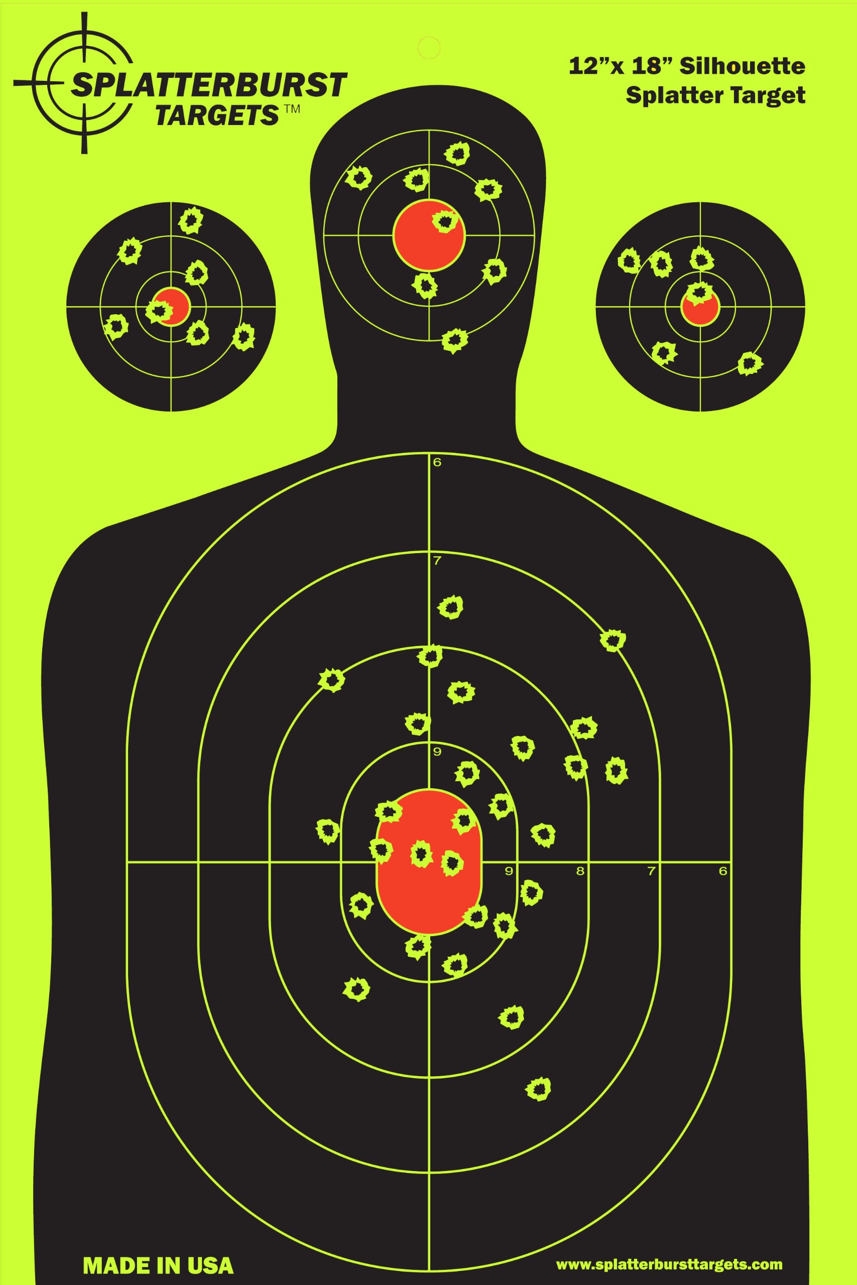 Splatterburst Targets - 12 x18 inch - Silhouette Splatter Target - Easily See Your Shots Burst Bright Fluorescent Yellow Upon Impact - Made in USA