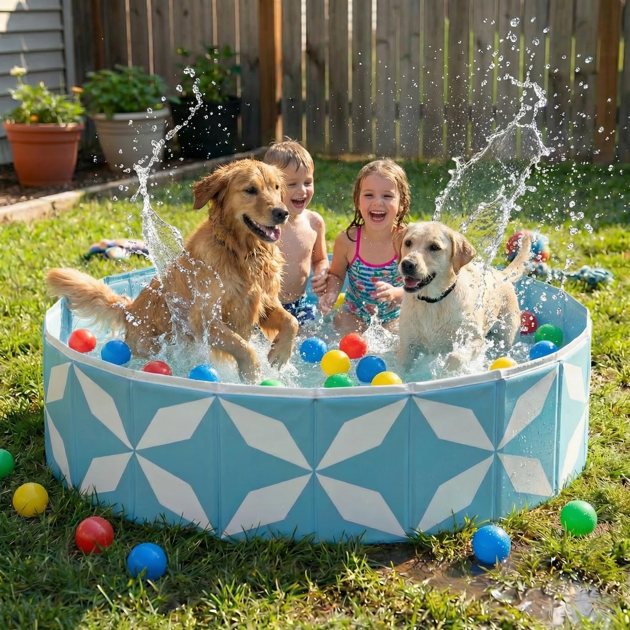 furrybaby Dog Pool for Large Dogs, Foldable Hard Plastic Pet Swimming Pool, Heavy Duty 0.5mm PVC with Non-Slip Bottom, Portable Kiddie Pool for Dogs, Pet Bath Tub for Backyard Summer, BL 63“