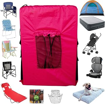 RED Large 36"x24"x6" Beach Chair Bag. For Tent, Camping Mattress, Recliner, Dog Bed, Director or Lounge Chair, Booster Seat, Laundry. 420D Polyester w/Adjustable Straps & Mesh Pocket.