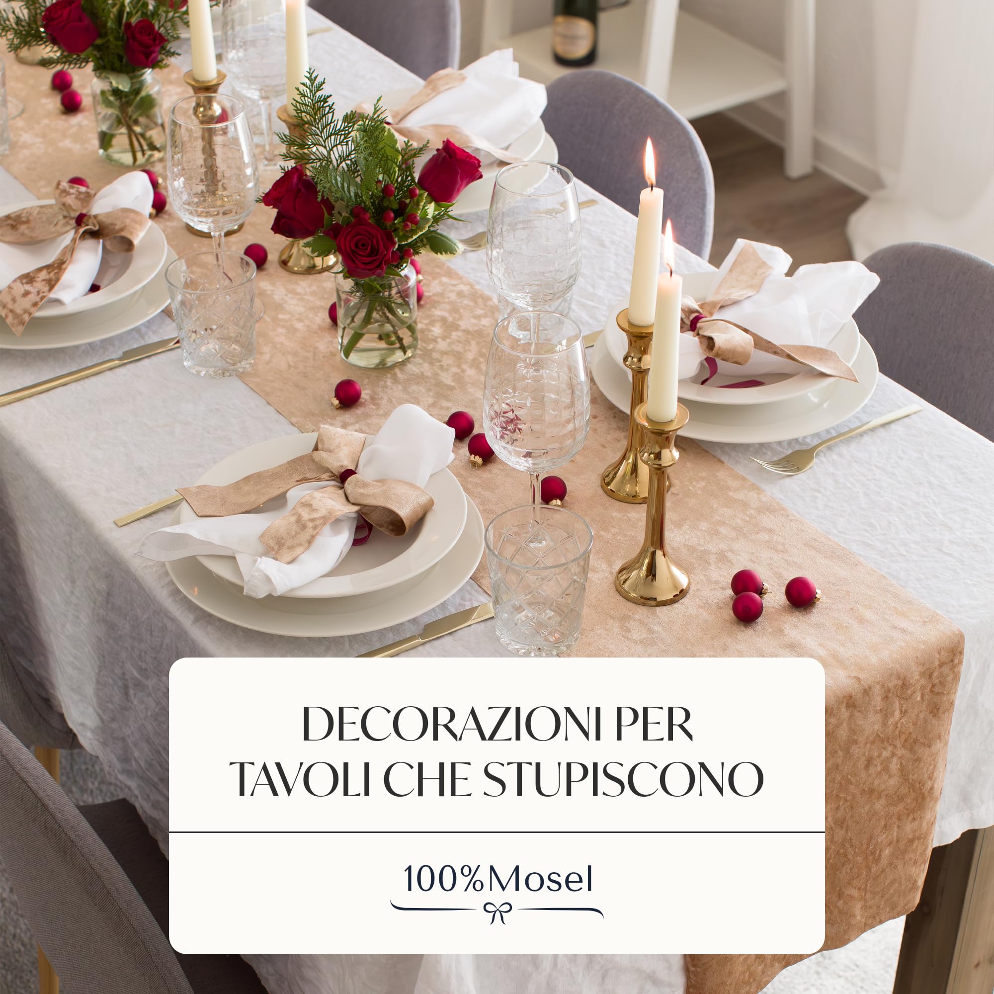 100%Mosel, runner da tavola in velluto, in oro-beige (28 cm x 5 m), tovaglia da tavolo in poliestere con aspetto di velluto lucido, elegante decorazione da tavolo per matrimoni e Natale, decorazione