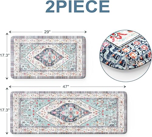 Miniatura 3 de Sungea Alfombrillas de cocina antifatiga para piso, 2 piezas, impermeables, antideslizantes, acolchadas, ergonómicas, cómodas, de espuma para pie,