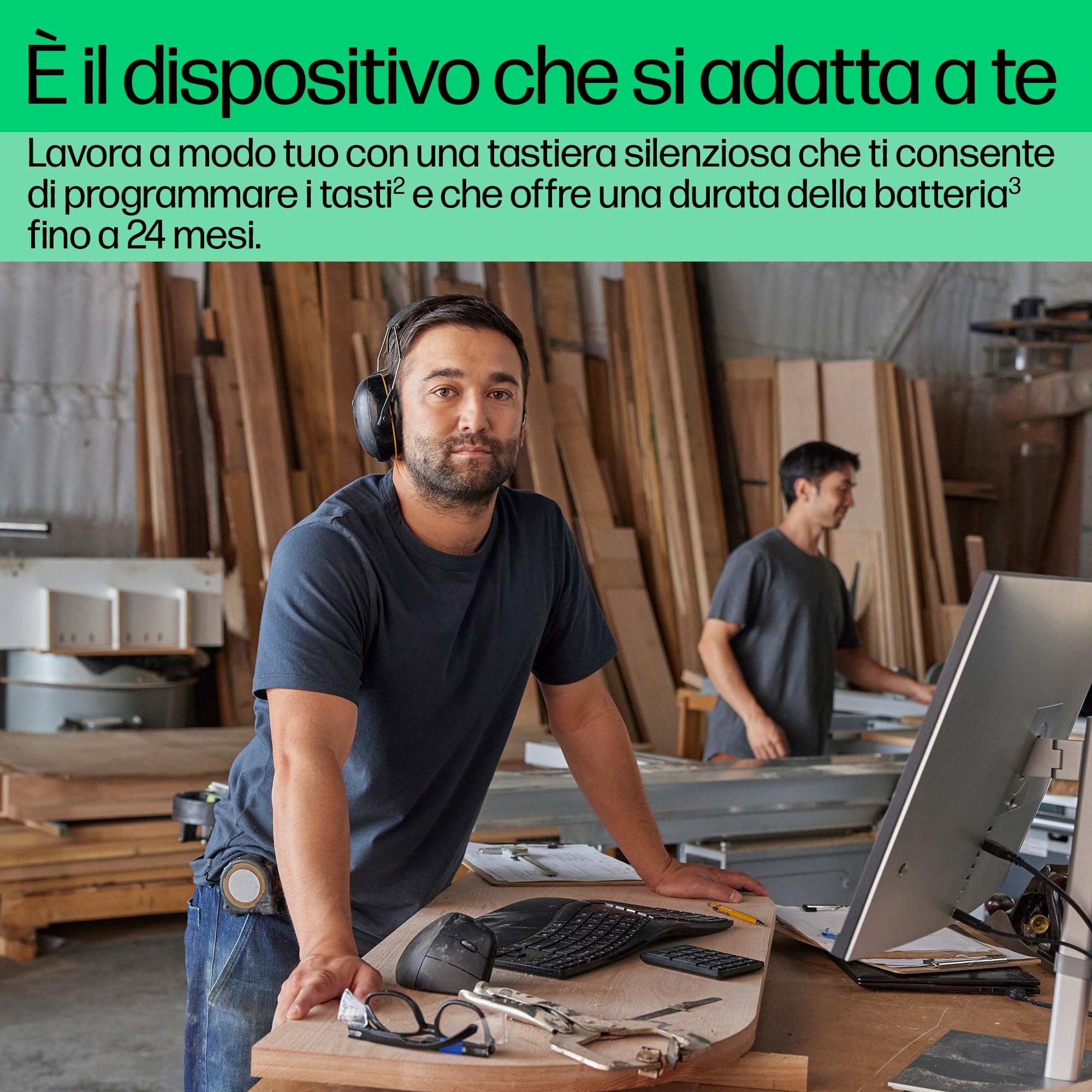HP 960 Tastiera Ergonomica Wireless, Connessione rapida Swift Pair e Dongle Unifying, 20 Tasti Programmabili, standard Intel Evo, Multidispositivo, Tasto Copilot, Autonomia fino a 24 Mesi, Nero