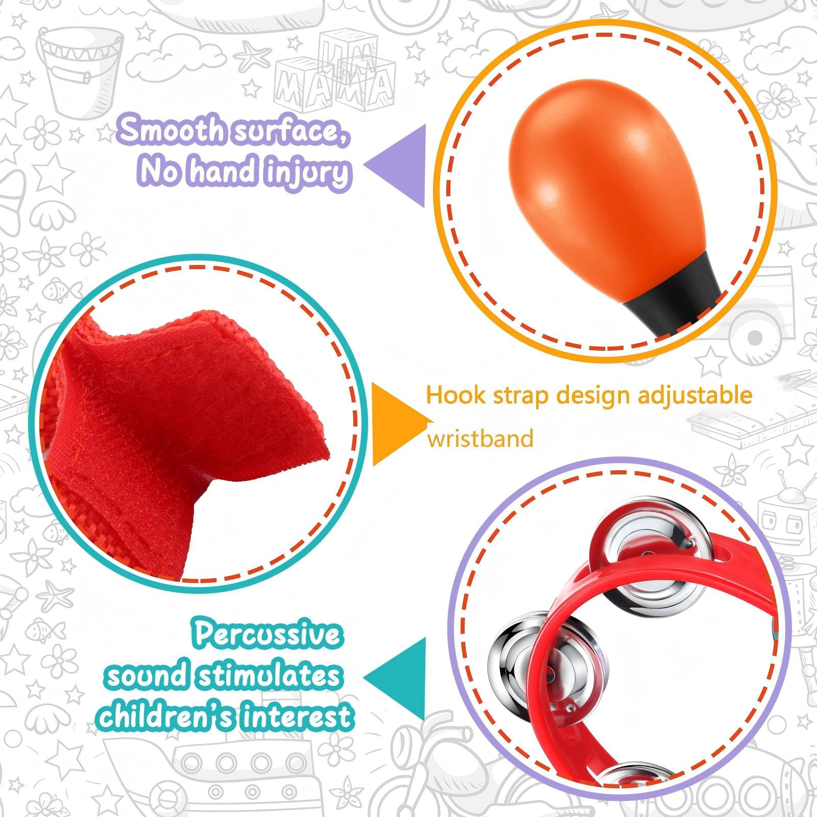 Silipull 36 Stück Shaker Musikinstrumente für Kinder Eier-Shaker Handgelenk Handband Glocken Maracas Percussion Tamburin Becken Kunststoff Kastagnetten für Vorschule frühe Musik Lernspielzeug