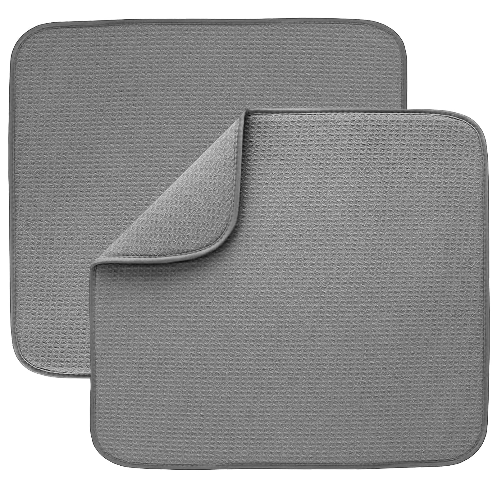 Mikrofaser-Abtropfmatte für Küche, Abtropfmatte, saugfähige Abtropfmatte, Abwasch für Glas, Teller und Tasse, 40 cm x 46 cm, 2 Stück (Grau)
