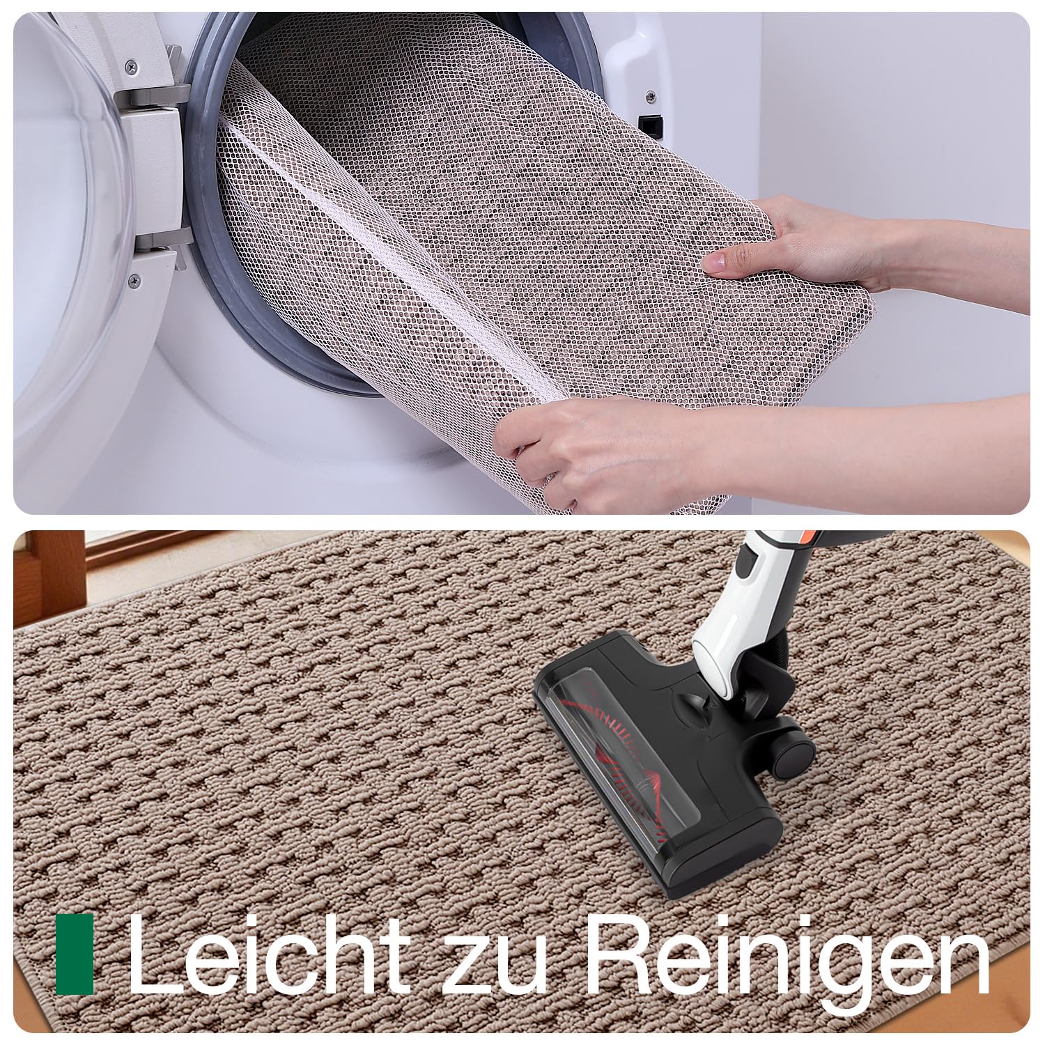 LUMI Waschbare Fußmatte Innen 90x150 cm, Saugfähige Schmutzfangmatte Beige | Schmutzfangend, Rutschfeste Gummiunterseite, Flaches Profil, Eingangsmatte, Stark frequentierte Bereiche