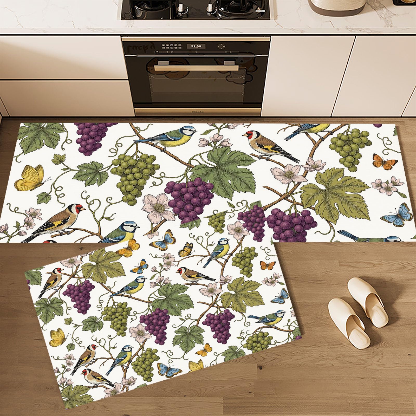 Alfombrillas de cocina lavables y antideslizantes con diseño natural de plantas, 2 unidades