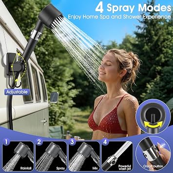 Portable Shower with Heater,8000Mah Battery Powered Portable Camping Shower with 2000W Auto-Off Heater,Outdoor Heated Camping Shower,Portable Heated Shower Pump with Larger Digital Display & 6 Spray