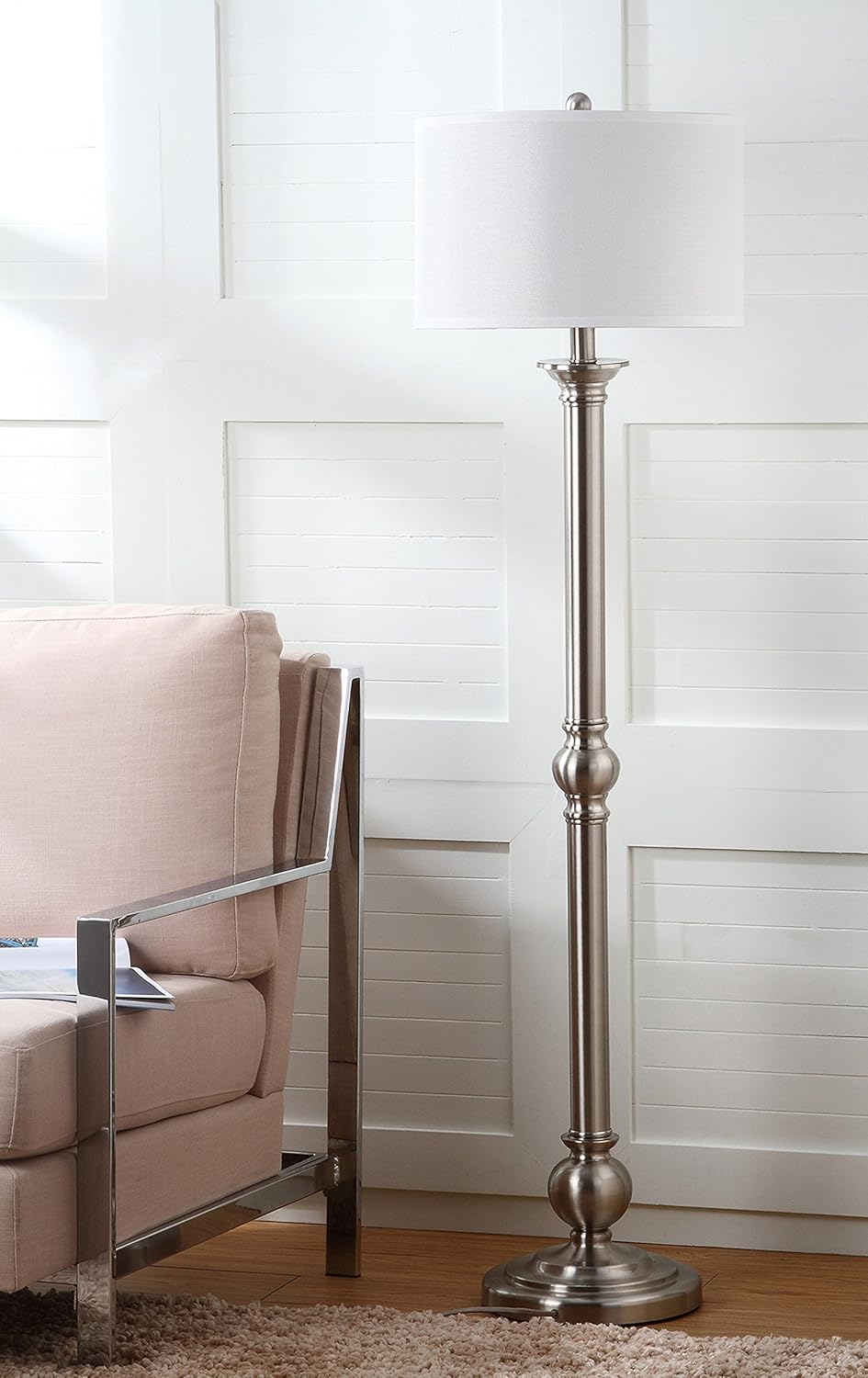 SAFAVIEH Lighting Collection Theo Modern Farmhouse Nickel 60-inch Living Room Bedroom Home Office Standing Floor Lamp (LED Bulb Included)
