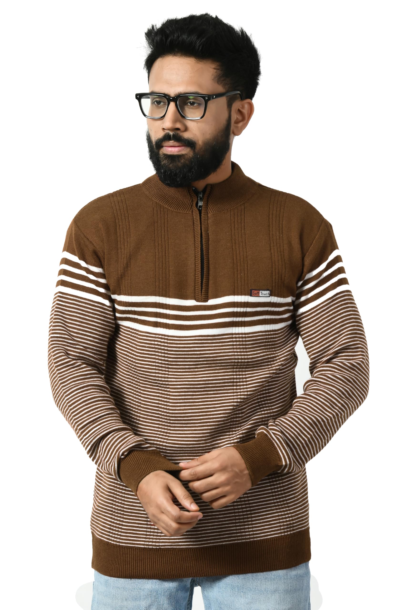 manra Men High Neck Zipper Full Sleeve Woolen Striped Sweater for Winter (Men Zipper EMD 426/COFFEE/L)-picture-18