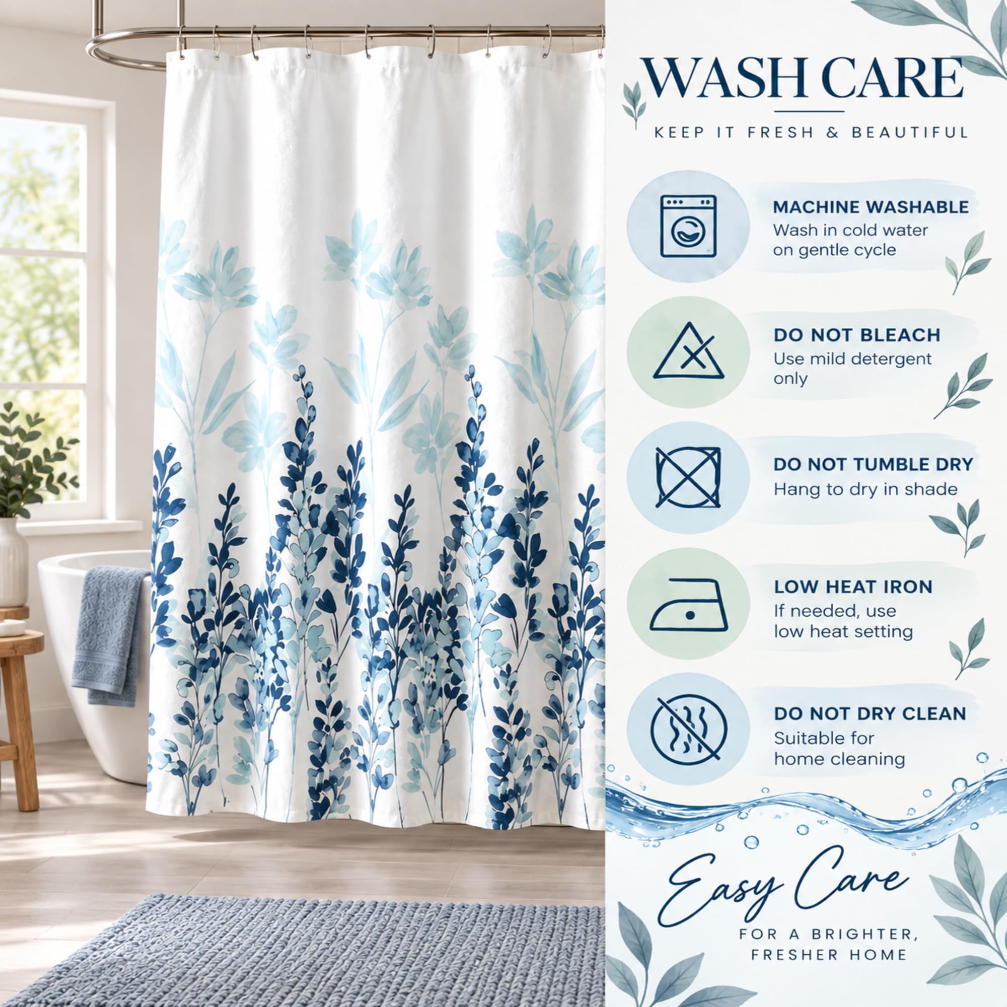 homewards Polyester Floral Design Shower Opaque Curtain with 12 Hooks, Standard, 72" X 72" (180 Cm X 180 Cm) — Amazon image 8