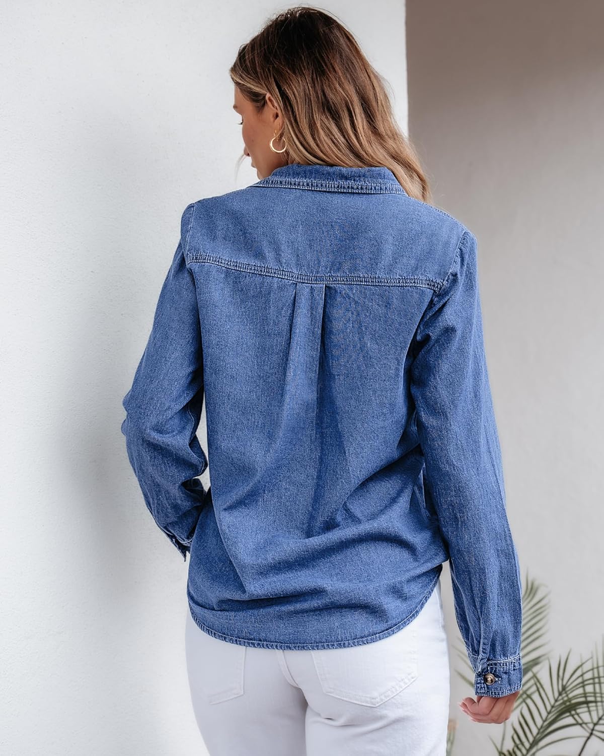 GRAPENT Denim Button Down Shirts for Women Long Sleeve Western Top Casual Cotton Relaxed Fit Jean Shirt Jacket Shacket - Image 2