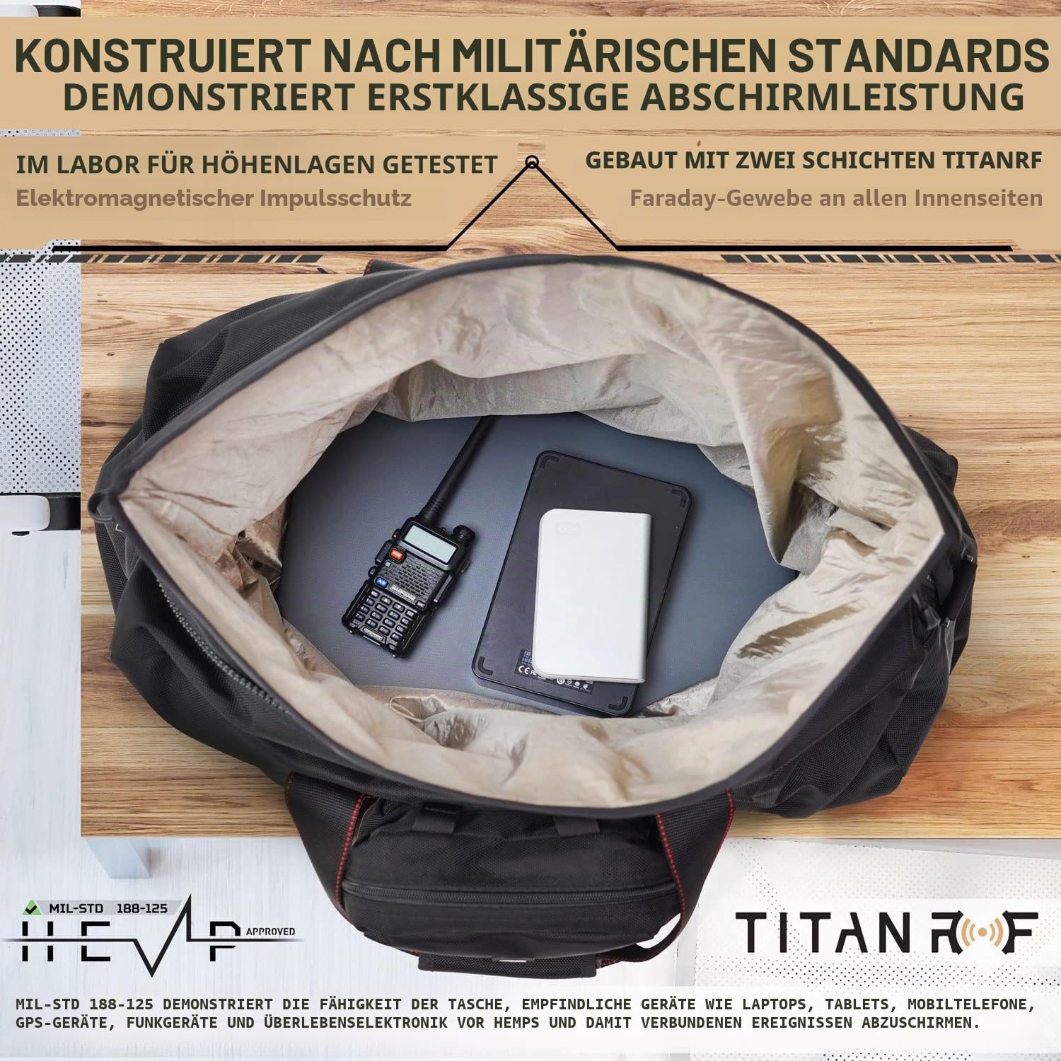 Mission Darkness X2 Faraday Seesack + Abnehmbarer MOLLE Faraday Beutel (Aktualisierte Version) // Militärische HF-Abschirmung für Elektronik und Mobilgeräte Signalisolierung Datenschutz