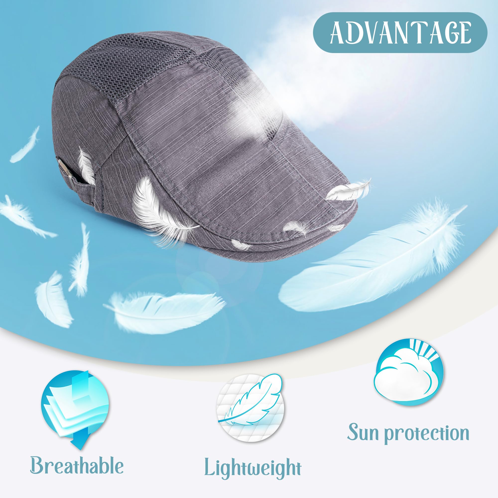 Płaska Czapka Męska Beret Lato, Siatka Bawełna Vintage Baseball Czapka, Czapki Newsboy Gatsby Kapelusz Oddychająca